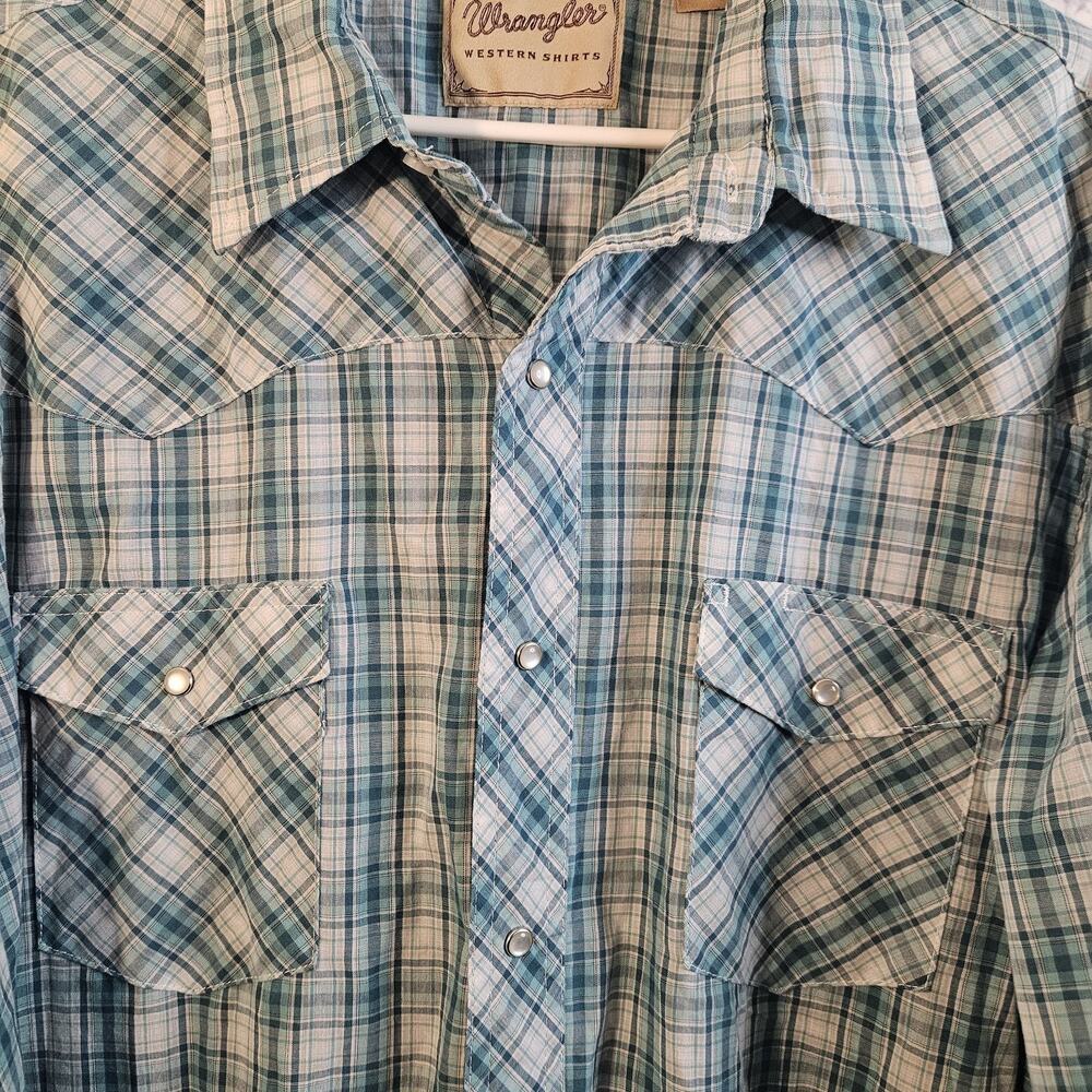 Wrangler Shirt Mens 2XL Blue Western Pearl Snap Long Sleeve Cowboy Rodeo - Picture 2 of 5